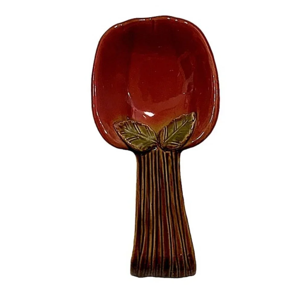 Apple Theme Spoon Rest Rich Rustic Harvest Apple Artisan Ceramic Hand Painted